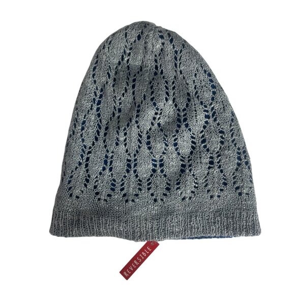 West Virginia Mountaineers Reversible Beanie Hat Womens Blue Gray Knit Warm - Picture 3 of 8